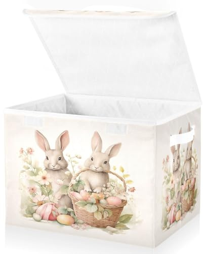Mnsruu Easter Baskets Collapsible Storage Bins with Lids, Easter Bunny Rabbit Storage Boxes Clothes Baskets for Organizing