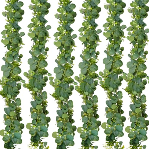 Artificial Eucalyptus Ivy Garland 180CM Faux Greenery Vines Hanging Plants for Wedding Table Ceiling Arch Backdrop, Home Wall Indoor Outdoor Decoration with Fake Foliage Leaves (6)