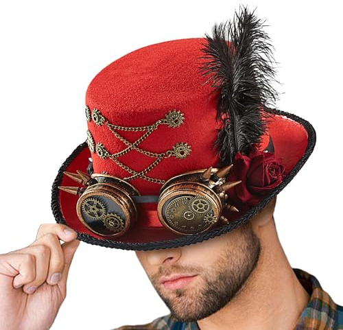 Genérico Pokalhüte - Steam Punk Kostüm Hut mit Brille Design | verstellbar aus Filz Unisex für Zirkus-Theater Party und Cosplay