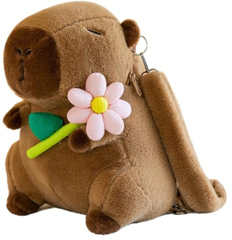 Capybara Rucksack, Capybara Tasche mit Reißverschluss, Umhängetasche Abnehmbaren Trägern, großem Stauraum Plüsch Wasserschwein Umhängetasche, Schultergurte für Partys Alltag Geburtstag (A,35cm)