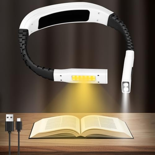 HOTUT Leselampe Hals,Buch Leselampe Hals LED Buchlampe mit Wiederaufladbare Batterien,Ergonomisch Leselicht haben 4 unabhängige Lichtquellen,Einstellarm,Hals LED Buchlampe für Lesen Stricken
