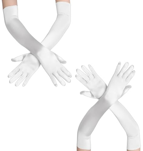 TENGWA 2 Paar Lange Handschuhe Satin Handschuhe Lang 55cm Elegant Audrey Hepburn 20er Jahre Accessoires Opernparty Karneval Hochzeit Braut Rollenspiel