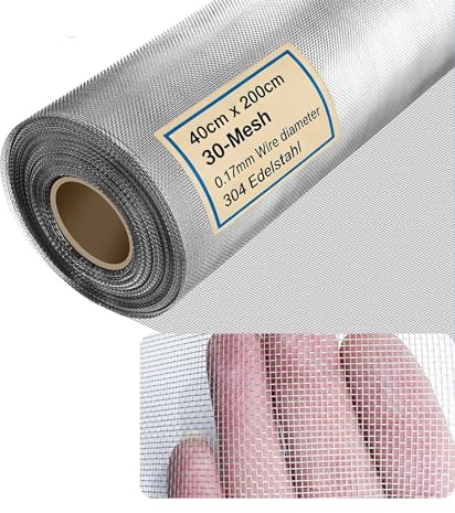 Edelstahl Drahtgitter – 30 Mesh (1mm) für Insektenschutz & Filtersieb | korrosionsbeständig für Innen- & Außenbereich,feinmaschig für effektiven Insektenschutz (Mücken, Fliegen)