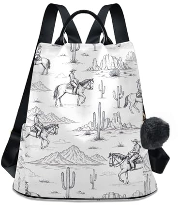 Western Riders Pferde Kaktus Schwarz Weiß Mode Frauen Rucksack Anti Diebstahl Tagesrucksack Polyester Stilvoller Druck