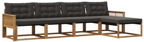 vidaXL Outdoor-Sofagarnitur mit Kissen 5 pcs Natürlich und Schwarz, Garten, moderner, langlebiger Outdoor-Sofa, Sessel-Ecke, Lounge-Möbel, Terrasse Set