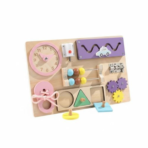 HuadaXtai Children Learning Board Lernbrett Aktivitätstisch Motorikbrett Spieltisch Holz Lernspielzeug mit Kugelbahn Und Schiebeelementen für Greifen Schieben, Rosa