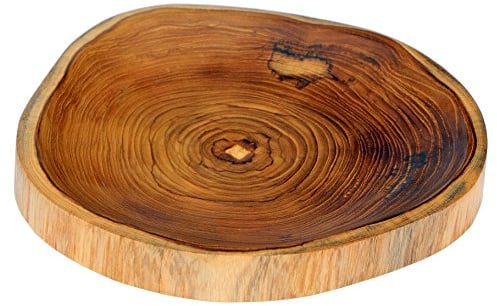Wogeka Rustikaler 23 cm Holz Brot Teller Schale Teakholz Deko Handarbeit Bali Teak 04