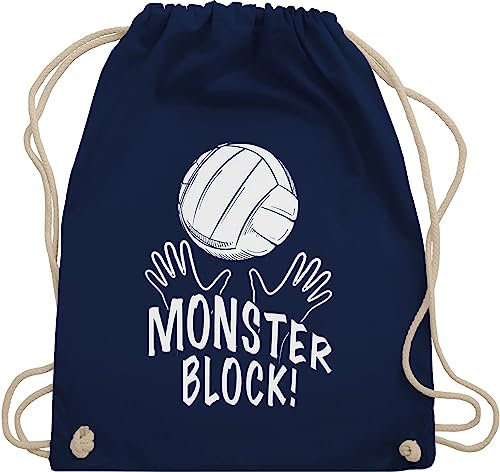 Turnbeutel Rucksack - Volleyball Geschenke Zubehör - Monsterblock! - Unisize - Navy Blau - für volleyballer volleyballtasche vollyball geschenk block juterucksack spielerin volleyball-turnbeutel