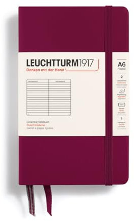 LEUCHTTURM1917 359699 Notizbuch Pocket (A6) Hardcover, 187 nummerierte Seiten, liniert, Port Red