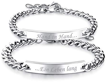 JewelryWe Valentinstag Schmuck Geschenkideen EIN Paar EIN Leben Lang Serien Silbrige Partner Ambänder aus Edelstahl mit kostenlos Gravur