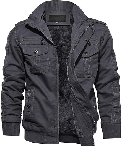 Veste Militaire Homme US Army Hiver Chaude Grande Taille de Travail Coton Polaire Légère Vintage Blouson Capuche Tactique Extérieure Cargo Décontractée Coupe-Vent Gris