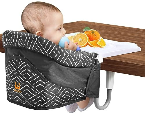 MTWML Hook On High Chair with Tray,Portable Baby High Chair that Attaches to Table,Clip On Fast Table High Chair for Babies and Toddlers.Baby Feeding Seat for Dining Table and Counter(Stripe-Black)
