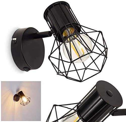 Wandleuchte Bardhaman, verstellbare Wandlampe aus Metall in Schwarz, 1-flammig, 1 x E27, Retro/Vintage Wandspot in Gitter-Optik mit An-/Ausschalter am Gehäuse, ohne Leuchtmittel