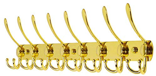 Dseap Garderobenleiste mit 8 haken, schwerlast 74cm Lang garderobenhaken, edelstahl wandgarderobe, kleiderhaken wand, hakenleiste garderobe für mantel hut handtuch handtasche, Gold