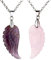 JSDDE Schmuck, 2 Stück Flügel Anhänger Halskette Set Anhänger aus Edelstein Heilstein Glücksbringer Paare Pärchen Kette für Liebhaber Geschenk (Rosenquarz+Amethyst)