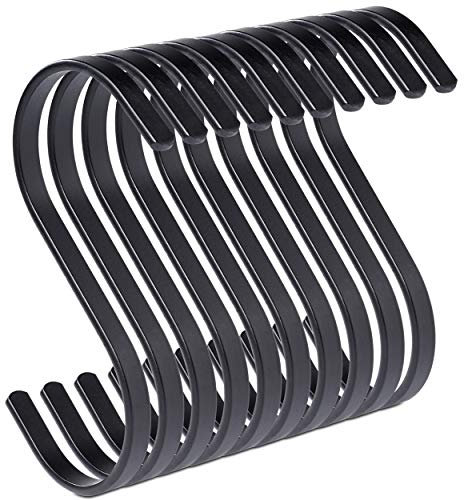 pamo Gancio S nero opaco in metallo – Set di 10 ganci da cucina in acciaio inox per appendere padelle in cucina o vestiti sull'asta appendiabiti gancio a S in acciaio inox (10, nero)
