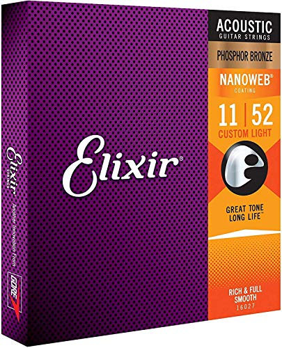 Elixir Saiten, Phosphor Bronze, Saiten für akustische Gitarre w, Nanoweb Beschichtung, Custom Light (.011-.052)