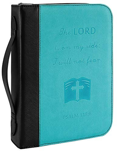 GraduatePro Bibelhülle mit Reißverschluss Leder Groß für Männer Frauen Bibel Buchumschlag Prägung Wasserdicht Tragbar Handtasche Geschenk Blau