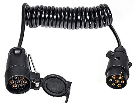 Doppelkopf AnhäNgerstecker 7polig, Polig Wasserdicht AnhäNger Adapter, AutoanhäNger ZubehöR Mit Schutzkappe, VerläNgerungskabel Spiralkabel, FüR AnhäNger, Lkw, Rv, Cars, Boot, AnhäNger ZubehöR