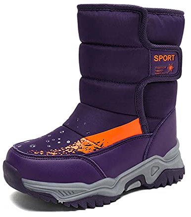 Enfant Bottes de Neige Garçon Filles Hiver Chaussures Chaud Botte Hiver pour d'hiver Fourrure Chaudes Souple Fourrée Doublé Antidérapant Sole Étanche Bottes de Neige Violet 36