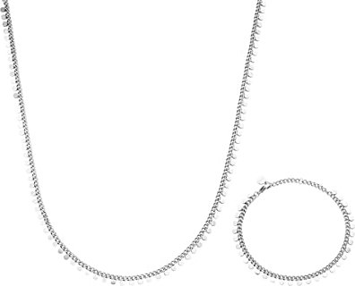 LUUK LIFESTYLE Parure de bijoux avec bracelet et collier avec pendentifs pièce, style bohème chic, chaîne réglable, port quotidien, argent