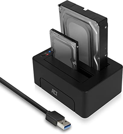 ACT Dual Festplatten Docking Station, USB 3.0 HDD Docking Station für 2.5/3.5 SATA HDD/SDD, unterstützt Offline-Klonen, Backup-Funktion– AC1504