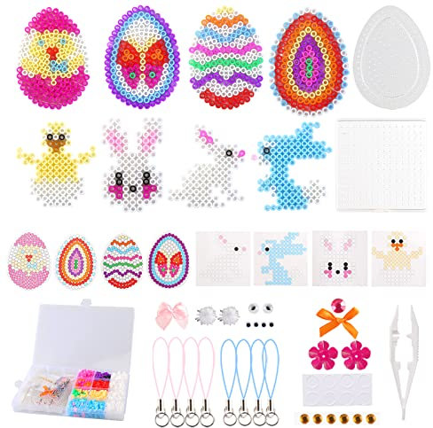 CAINCAY Bügelperlen Platten Set, 2000 Stück Bügelperlen Set Bügelperlen Ostern, Kinderbasteleien zu Ostern Bügelperlen Platten Zubehör Steckperlen in Organizerbox Geburtstag Geschenk für Kinder (02)