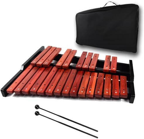 ENNBOM 25 Tasten Holz Glockenspiel Tragbares Xylophon Professionelles Schlaginstrument mit Schlägeln und Tragetasche