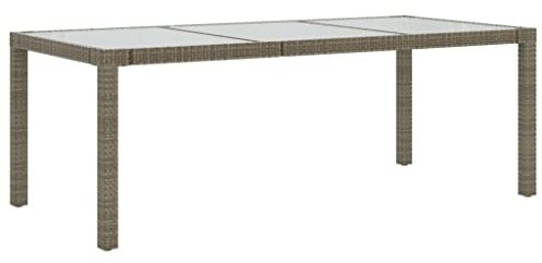 vidaXL Gartentisch Garten Esstisch Terrassentisch Gartenmöbel Balkontisch Outdoor Tisch Außentisch Grau 190x90x75cm Hartglas Poly Rattan