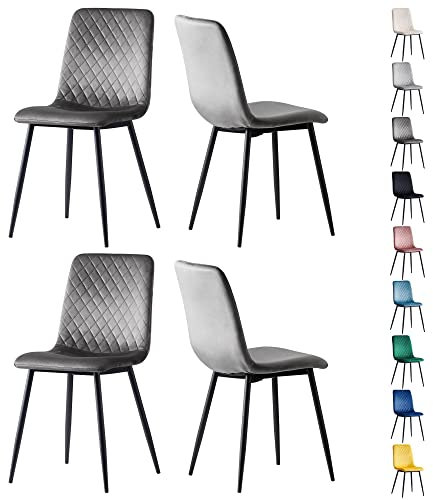 mcc direct Set of 4 Designer Velvet Fabric Dining Chairs Metal Legs Lexi Chairs (Dark Grey)