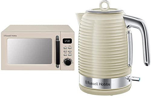 Russell Hobbs RHM2026C STYLEVIA 20 Litre 800 W Cream Digital Microwave & 24364 Inspire Electric Kettle, 1.7 Litre Cordless Hot Water Dispenser with 1 Cup 45 Second Fast Boil, Cream, 3000 W