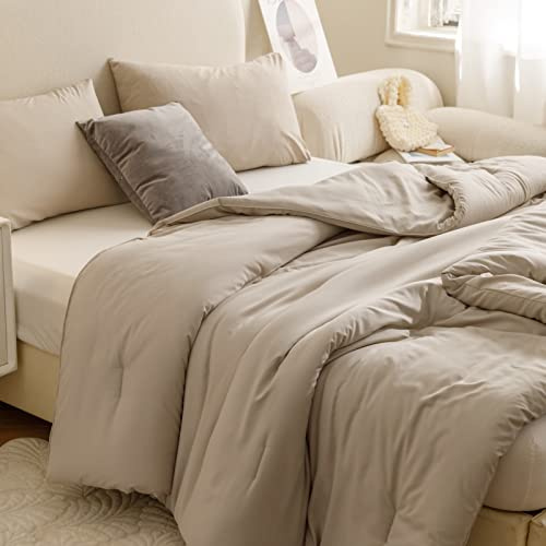 ROSGONIA Bettwäsche-Set für King-Size-Bett, Haferflocken, 3-teilig (1 Boho-Steppdecke und 2 Kissenbezüge), Ganzjahres-Bettwäsche, weich, leicht, Tagesdecke, Steppdecke, Geschenke