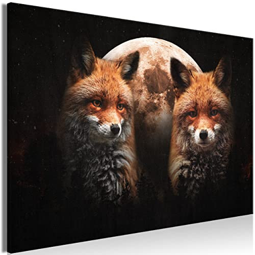 decomonkey Bilder Abstrakt Tiere 90x60 cm 1 Teilig Leinwandbilder Bild auf Leinwand Vlies Wandbild Kunstdruck Wanddeko Wand Wohnzimmer Wanddekoration Deko Natur Wildtiere Mond Fuchs