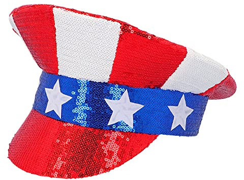 Boland 33031 - Mütze USA mit Pailletten, Sterne und Streifen, Amerika, Hut für Kostüme, Faschingskostüm