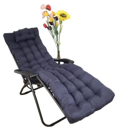 REINO MANSIDI Cojín Tumbona 180x55x6cm Reclinable con Almohada Reposacabeza, Colores Lisos. Colchoneta Tumbona Exterior con Relleno de Fibra Hueca. (Gris Oscuro)