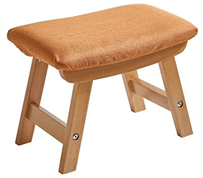 Aibiju Ottoman Tabouret Rembourré, Retro Banc Anti-Poussière Chaise Amovible et 4 Pieds en hêtre pour Chambre à Coucher, Salon et Cuisine (Pieds naturels + Coussin Orange),YDEU-1356