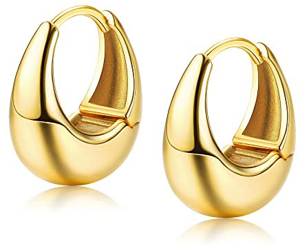 JeryWe Chunky Hoop Earrings for Women Girls 18K Gold Plated Thick Big Earrings Lightweight Waterdrop Hollow Open Hoops 925 Sterling Silver Post Hypoallergenic Trendy Jewellery gold-F