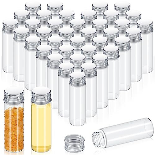 Didaey Lot de 100 mini pots à épices transparents avec couvercles en verre avec bouchons à vis en aluminium pour poudre, crème, cosmétiques, bijoux, mariage (15 ml, bouchons argentés)