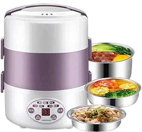 OLOTU Food Heater 3 Layers Electric Lunch Box, 2L Large-Capacity Food Container Warmer, Stainless Steel Inner Food Heater with Sealed Lid Upgraded