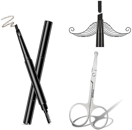 Penna di Riempimento Barba,Penna per barba,matita per barba da uomo,strumento per lo styling della barba,Penna riempitivo per barba,set riempitivo per barba,con forbici per capelli del naso,nero,2 PCS