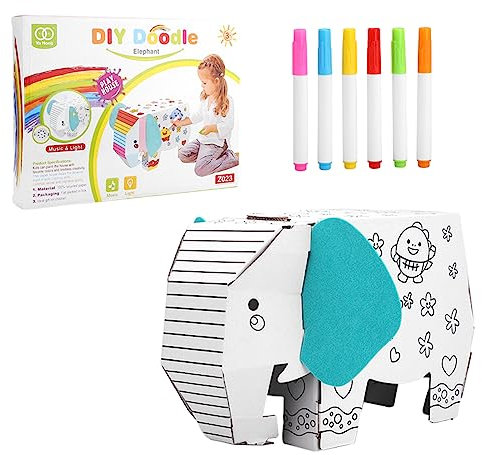 Andux Pappe Tiere DIY Spielzeug Pappe Spielhaus Färbung Haus und Handwerk Aktivität für Kinder Falten leicht für die Lagerung TYZB-01 (Elefant)