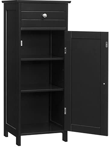 LIFEZEAL Meuble de Salle de Bain sur Pied, Armoire Toilette Rangement en MDF avec Tiroir et Étagères Réglables, 35,5 x 30,5 x 88cm, Meuble Colonne Bas pour Salon, Cuisine et Couloir (Noir)