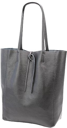 SH Leder ® Damen Echt Rindleder Shopper mit Innentasche in vielen Farben Schultertasche Henkeltasche 37x29cm Kora G266 (Dunkelgrau)