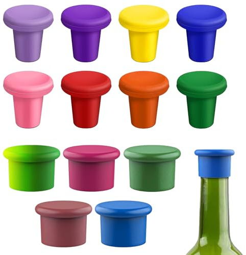 Yauhar 13Pcs Reusable Silicone Wine Corks Assorted Color Set, Glass Bottle Sealer Stoppers for Decanter Wine Beer Beverages Champagne to Keep Wine Fresh