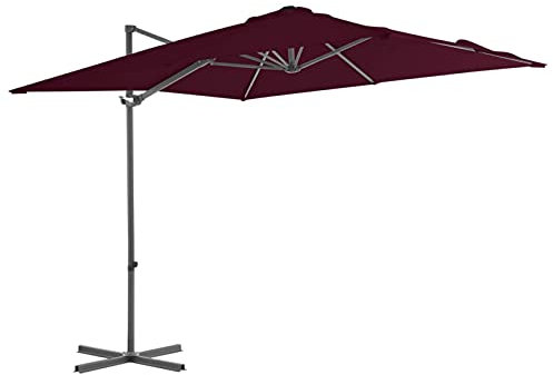 Homgoday Ampelschirm mit Stahlmast Strandschirm Sonnenschirm Balkonschirm Gartenschirm Marktschirm Terrassenschirm Sonnenschutz UV-Schutz für Garten Terrasse Strand Bordeauxrot 250x250 cm
