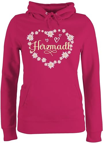 Shirtracer - Pullover Damen Hoodie Frauen - Kompatibel mit Oktoberfest - Herzmadl - bunter Blumenkranz