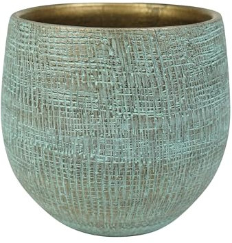 Blumentopf Ryan 15 cm Durchmesser in Shiny Blue – Handgefertigt aus 100% natürlicher Keramik mit stilvoller Goldener Oberfläche – Klassisch & Modern