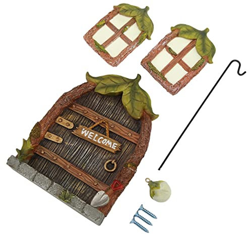 Set Per Porte E Finestre in Miniatura - Cornice Per Porte E Finestre a Battenti in Resina da 4 Pezzi Che Si Illumina al Buio Porta E Finestra Sospesa Kit di Decorazione Per Cottage da Giardino da Favo