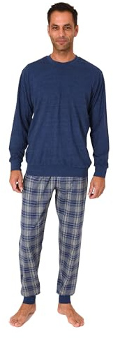 Normann Herren Langarm Schlafanzug mit Bündchen und Karierter Jersey Hose