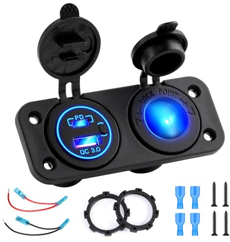 Kohree 12V USB Steckdose mit Schalter, Zigarettenanzünder Steckdose Adapter Wasserdicht, 12 Volt Steckdose QC 3.0 USB & USB C PD TYPE C Einbaubuchse Wohnmobil, USB Ladebuchse Panel für Marine Auto